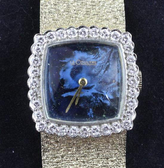 A ladys 14ct gold, faux lapis lazuli and diamond Jaeger Le Coultre manual wind wrist watch,